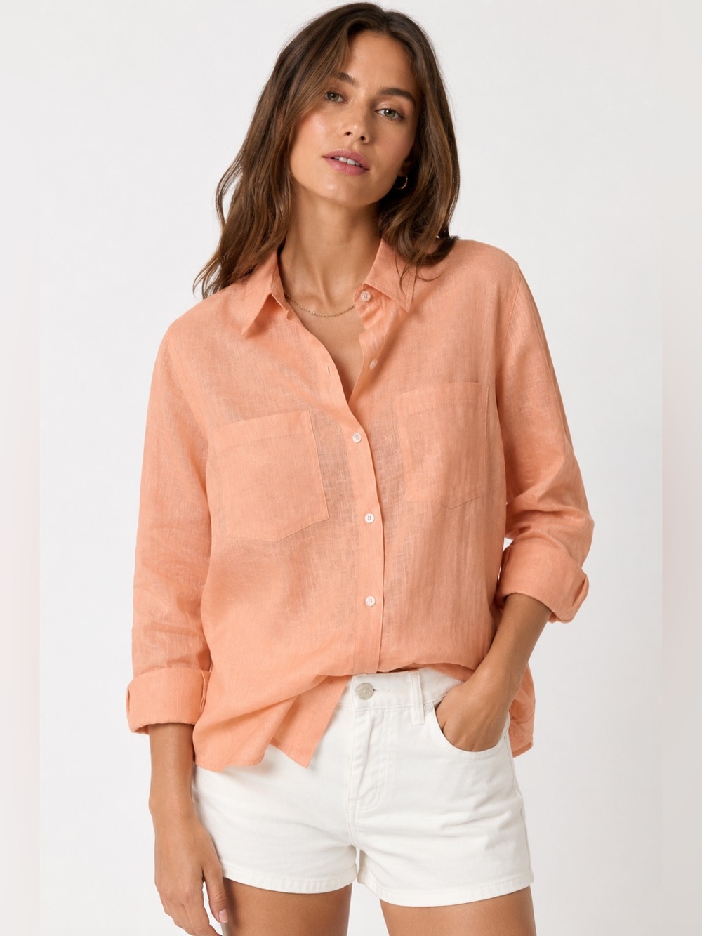 Veronica Beard Gil Linen Shirt Light Coral- Women’s Large NWOT